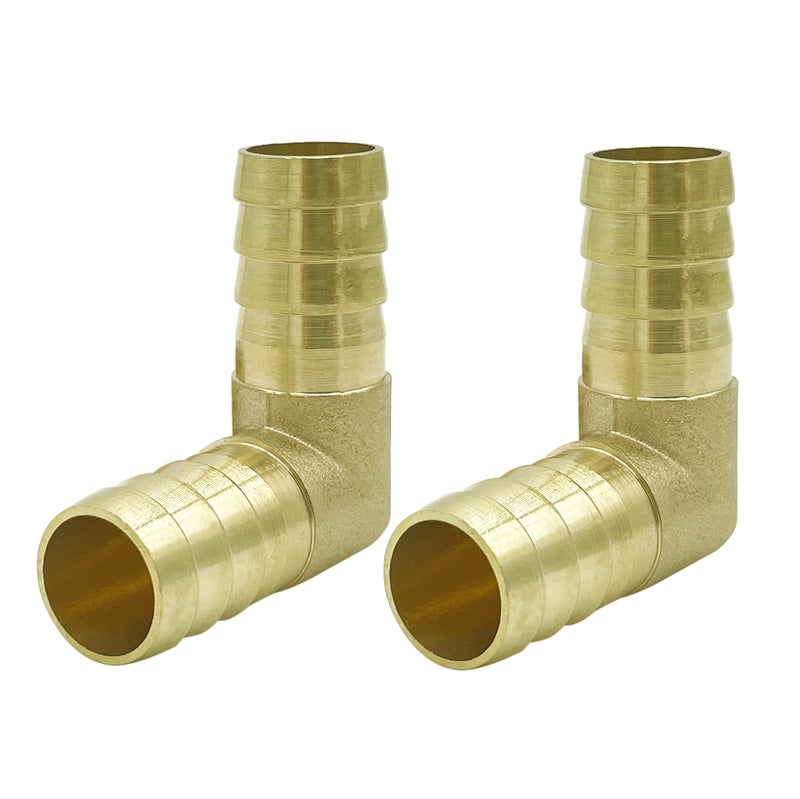 Metaland Brass 5/8"" Hose Barb Elbow 90 Degree L Right Angle Barbed Fitting Water Fuel Air (Pack of 2) - Image 1